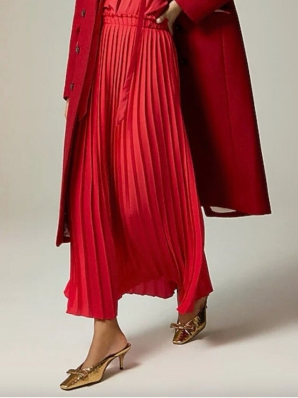 NWT J.Crew Pleated Gorgette Maxi / Midi  Skirt in Candy Apple Red Size 2